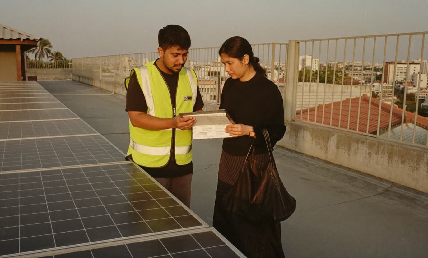 A rooftop solar installation during a site visit