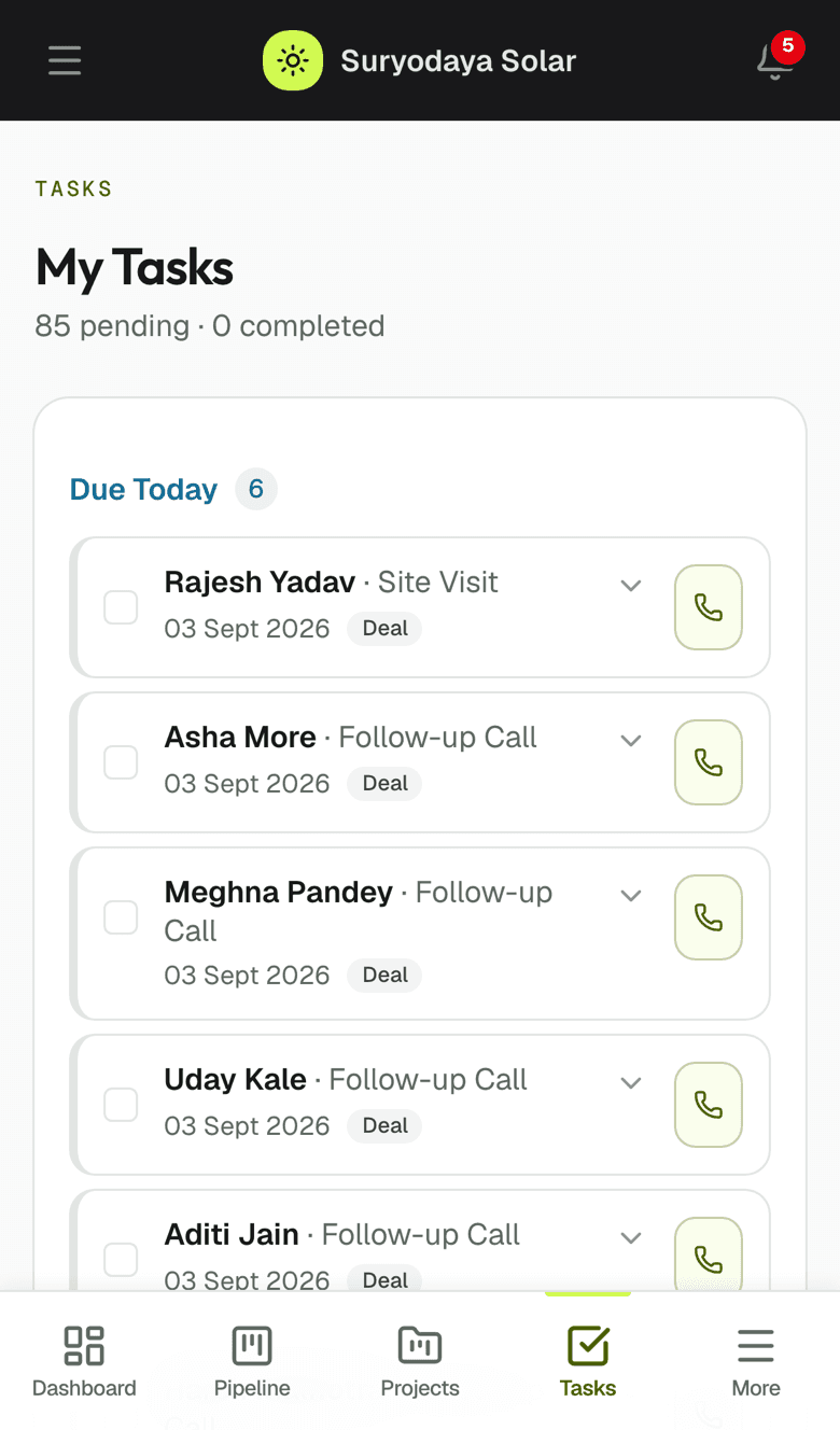 Today's tasks on a phone, the late ones first